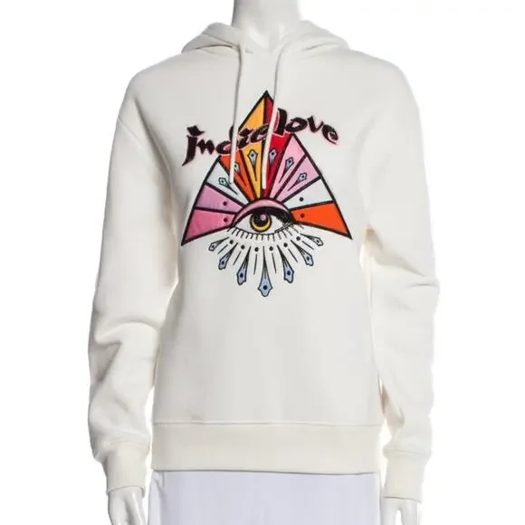 Sandro Womens Beaded Application Indie Love Hoodie Size EU 1 / US 2-4 in White - Picture 6 of 10